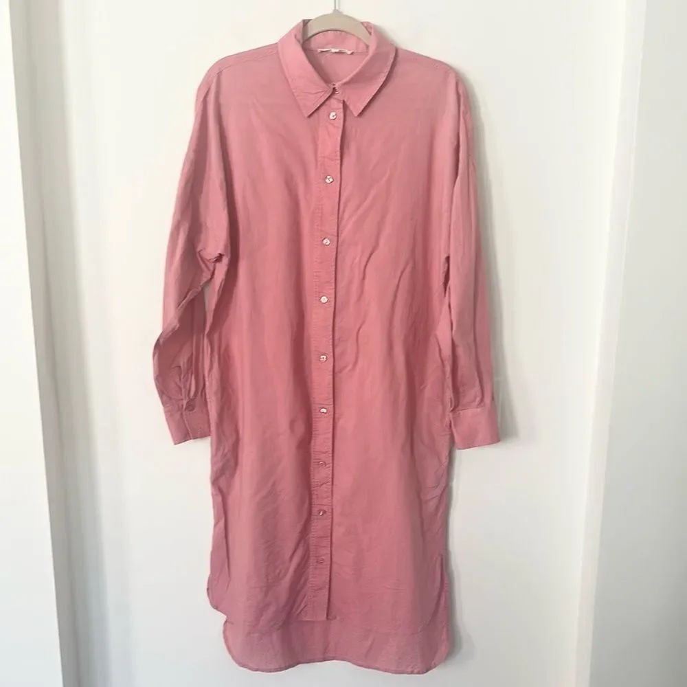 Ophelia & Indigo Midi Pink Button-Up Shirt Dress S/M